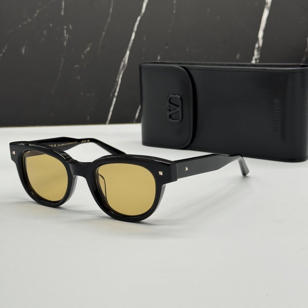 NEW VALENTINO VLS-163A BLACK BROWN ROUND SUNGLASSES VALENTINO - Picture 2 of 10